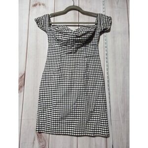 Guess‎ Ladies 4 Black White Gingham Off Shoulder Sweetheart Bodycon Mini Dress